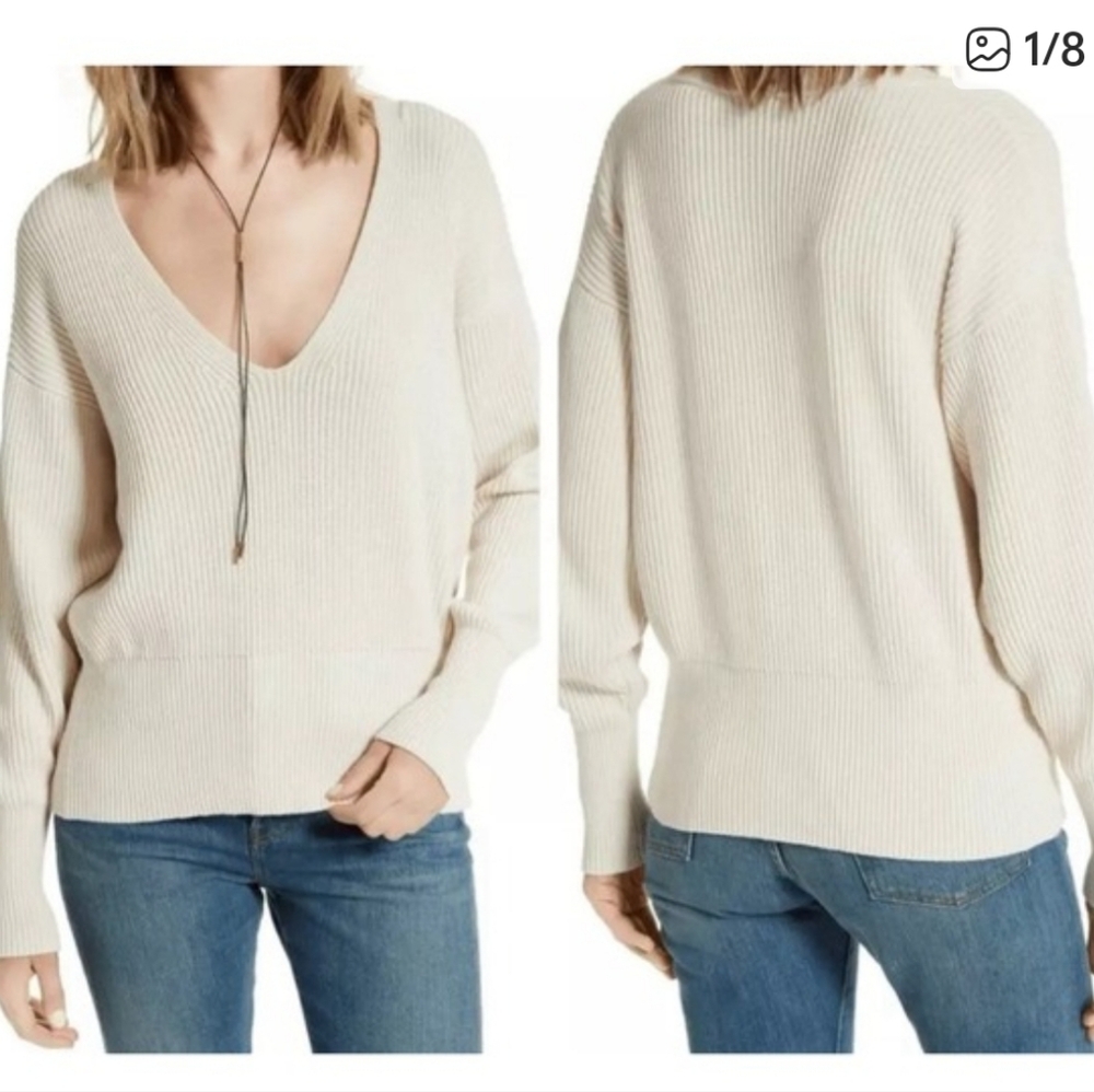 Free People Soft Cream V-Neck Sweater Size L Women's - Picture 9 of 11